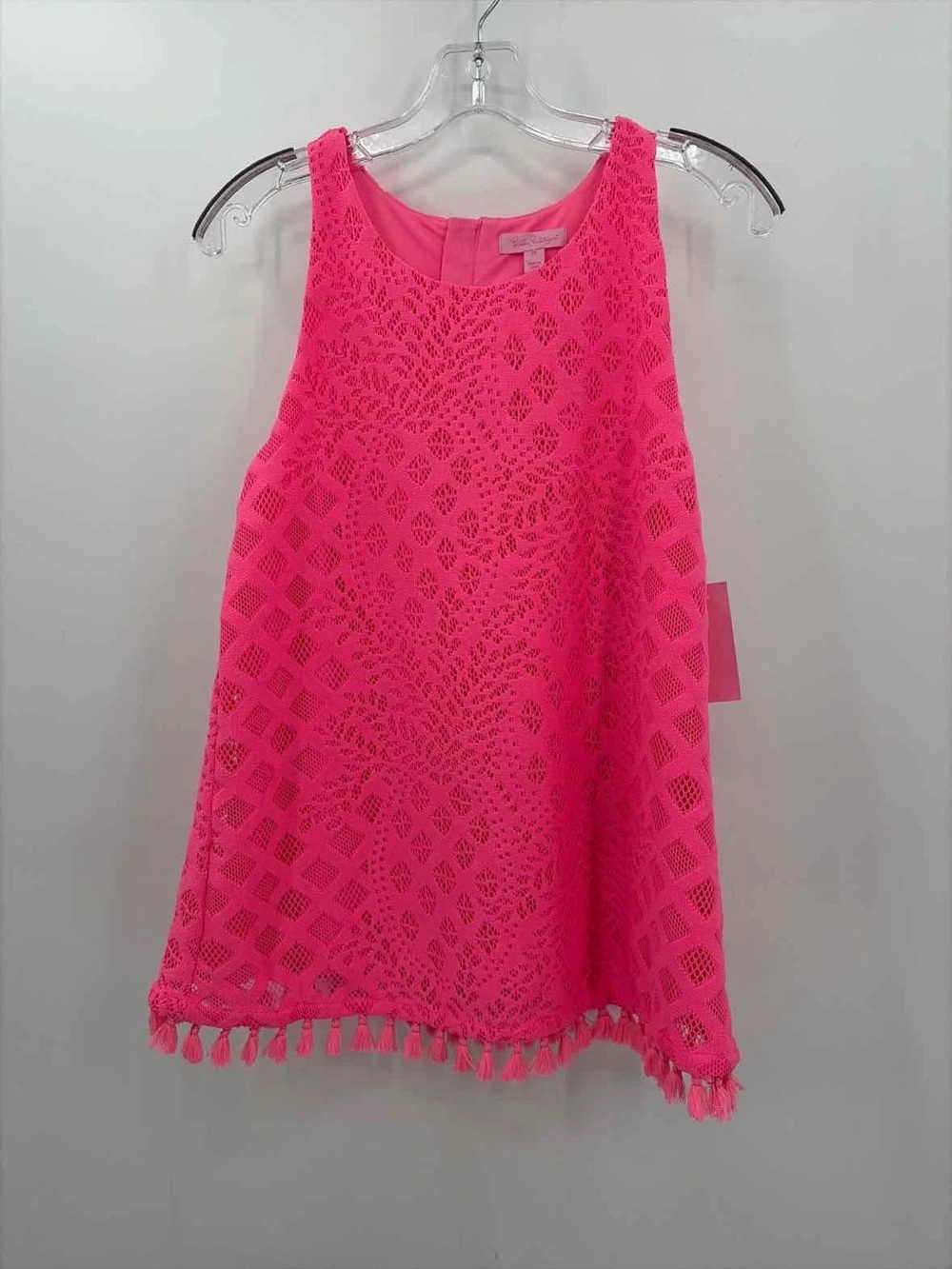 Lilly Pulitzer Neon Pink Lace Tank with Tassel Hem